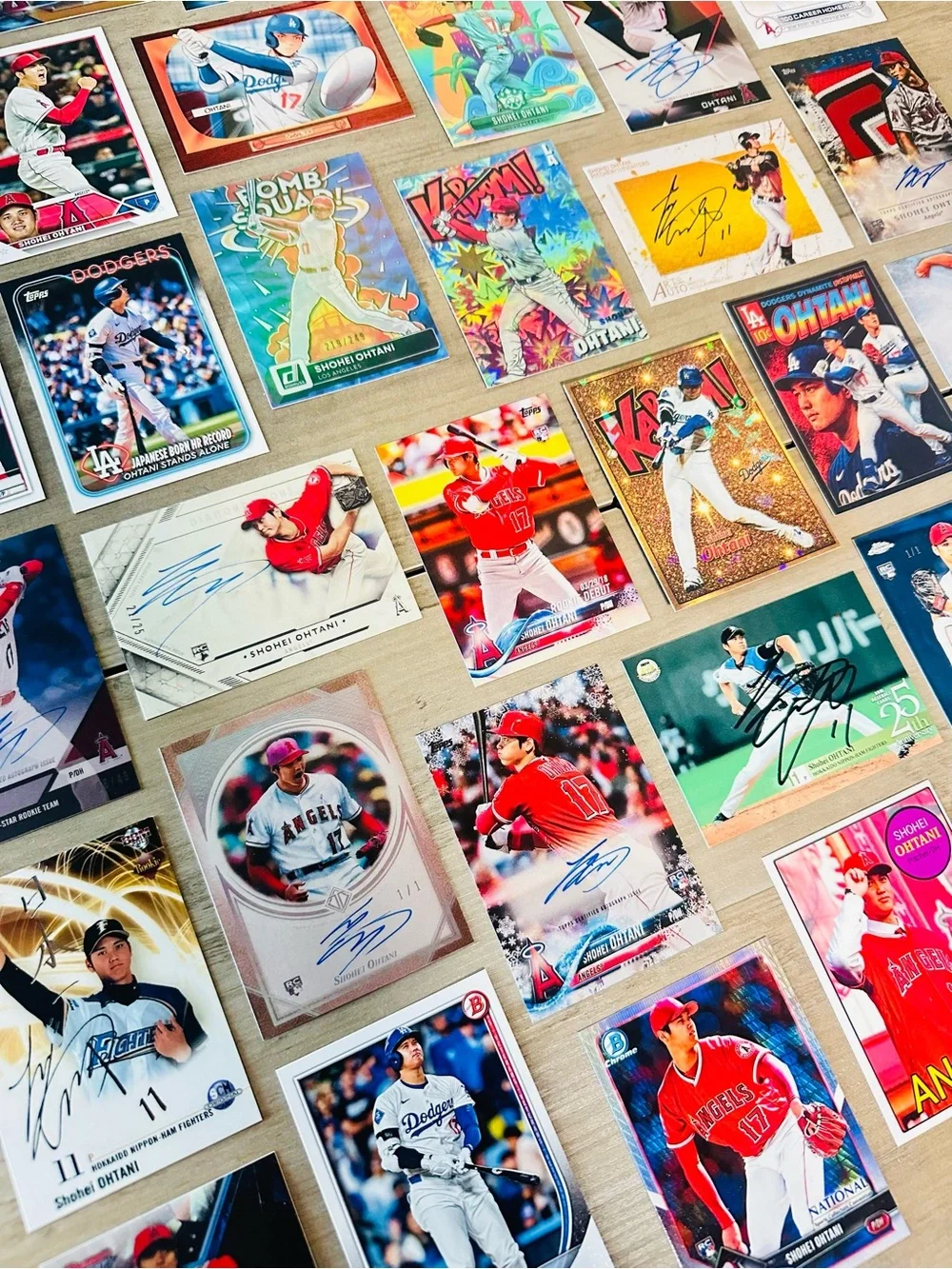 Shohei Ohtani Signed Rookie Lot of (42) Kaboom BBM Novelty Baseball Cards.